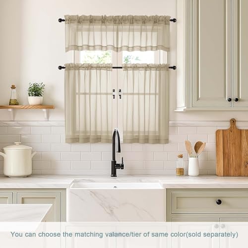 Taupe Small Sheer Curtains 2 Panels Set (42"W x 36"L (Pack of 2) / Taupe)