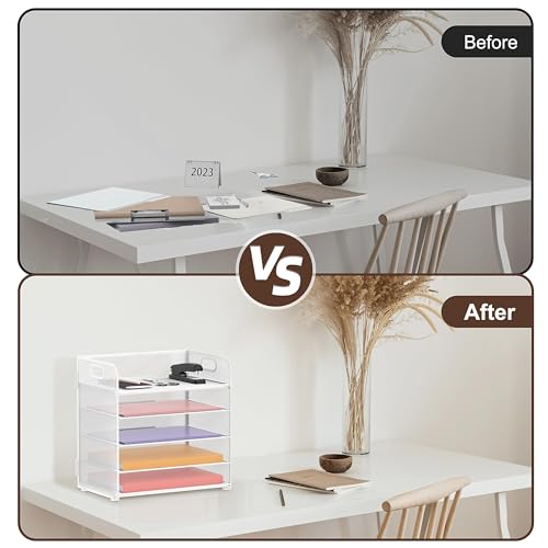 2 Pack 5 Tier White Desk Organizer with Handle Mesh Desk File (Elegant White)