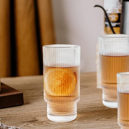 12 oz Ribbed Drinking Glasses Set of 6 (12 OZ / Transparent 6 Pcs)