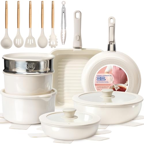 Nonstick Pots and Pans Set (Cream / 25 Pack)
