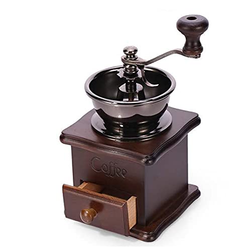 Wooden Manual Coffee Grinder Vintage Style Hand Coffee Mill Burr Coffee Grinder with Ceramic Hand Crank (Brown)