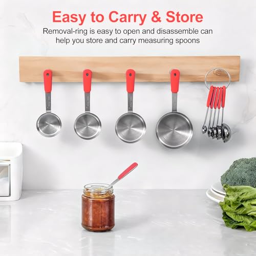 10 Pcs Stainless Steel Measuring Cups & Spoons Set (Red)