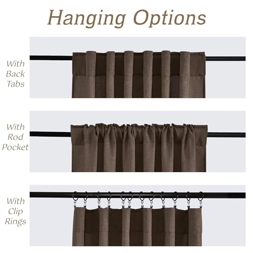 Linen Semi Sheer Curtains for Bedroom Living Room 84 inches Long (Z - Brown / 52"W x 84"L (Pack of 2))