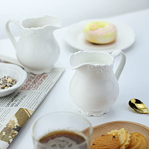 Vintage Pure White Ceramic Creamer with Handle (White)