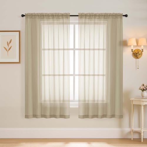 Extra Wide Taupe Sheer Curtains for Windows 63 inch Length (59"W x 63"L (Pack of 2) / Taupe)
