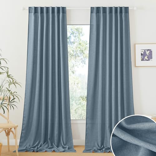 Sheer Curtains 108 inches (Stone Blue / 52"W x 108"L (Pack of 2))
