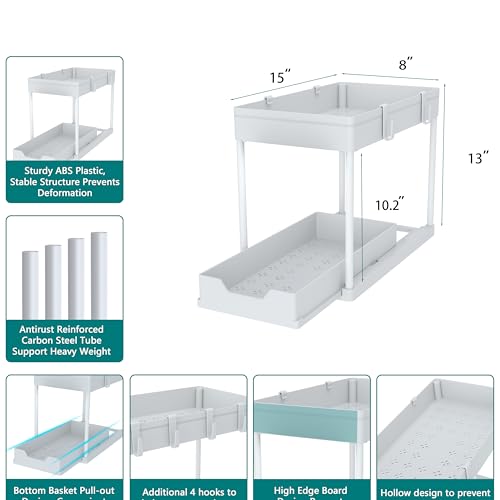 Cabinet 2 Pack Under Sink Organizer (White)