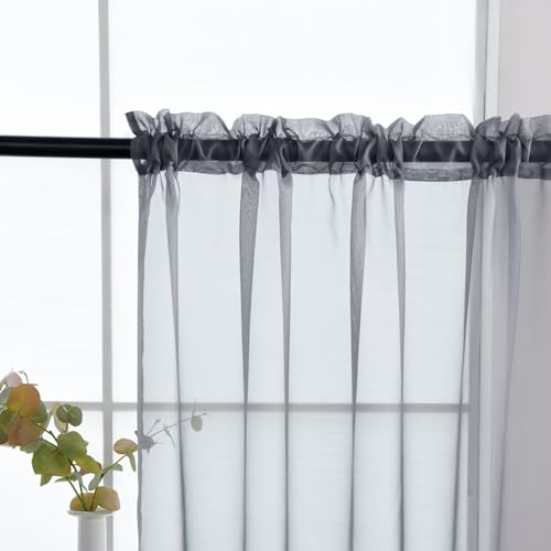 Basic Rod Pocket Sheer Voile Window Curtain Panels Grey 1 Pair 2 Panels 26 Width 30 Inch Long for Kitchen Bedroom Children Living Room Yard (Grey / 26"W x 30"L (Pack of 2))