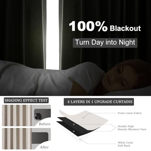 105 Inches Long Blackout Natural Linen Curtains for Bedroom (Natural Linen / 52"W x 105"L (Pack of 2))