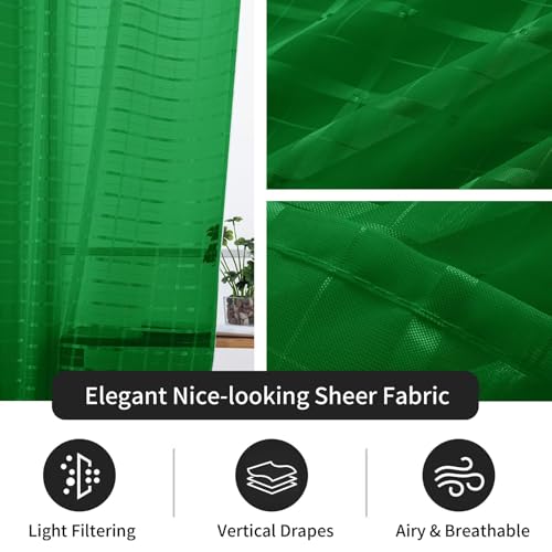 Check Sheer Curtains 108 Inches Long for Living Room (Check - Foliage Green / 52"W x 108"L (Pack of 2))