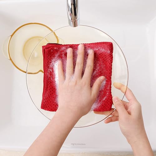 100% Cotton Waffle Weave Kitchen Dish Cloths 18 (Red / 12 X 12 - 18 Pack)