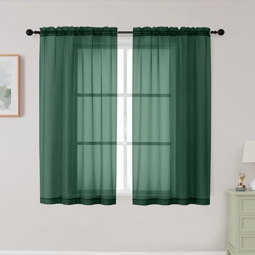 Hunter Green Sheer Curtains for Bedroom Living Room 45 Inch Length 2 Panels (Hunter Green / 42"W x 45"L (Pack of 2))