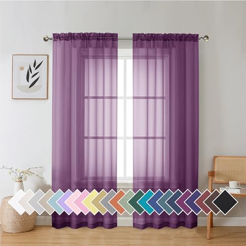 Plum Purple Sheer Curtains 72 Inches Long 2 Panels Set (42"W x 72"L (Pack of 2) / Plum)
