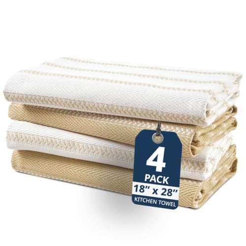 Hand Towels for Kitchen 100% Cotton Absorbent 4 Pack (18"x28" - 4 Pack / 14: Beige Herringbone)