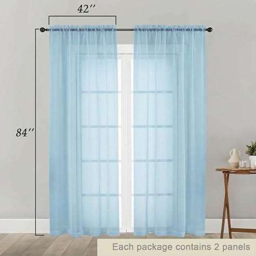 Sheer Curtains 84 Inches Long 2 Panels Set for Bedroom Living Room (Sky Blue / 42"W x 84"L (Pack of 2))