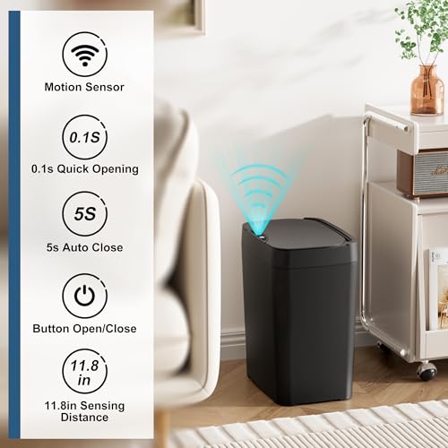 2 Pack 2.7 Gal Bathroom Trash Can with Lid (Black / 2.7 Gal)