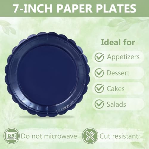 75Pcs Navy Blue Paper Plates and Napkins Disposable for Party (Navy Blue 75 Plates Set / 7-inch Set)