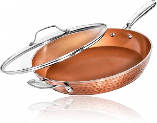 Hammered Copper 14 Inch Non Stick Frying Pan with Lid (14 inch Frying Pan with Lid)