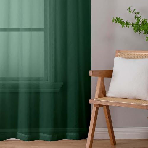 Hunter Green Sheer Curtains for Bedroom Living Room 45 Inch Length 2 Panels (Hunter Green / 42"W x 45"L (Pack of 2))