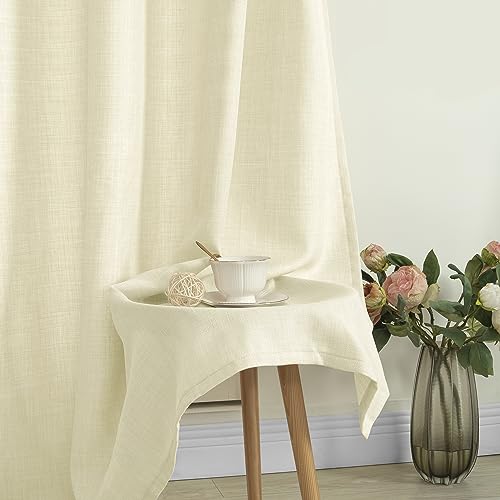 Light Filtering Linen Curtains 54 Inch Long for Bedroom (52"W x 54"L (Pack of 2) / Silver Grommet-light Beige)