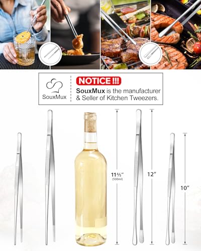 2 Pcs 10 inch Cooking Tweezers Tongs Precision Serrated Tips (10inch / Silver)