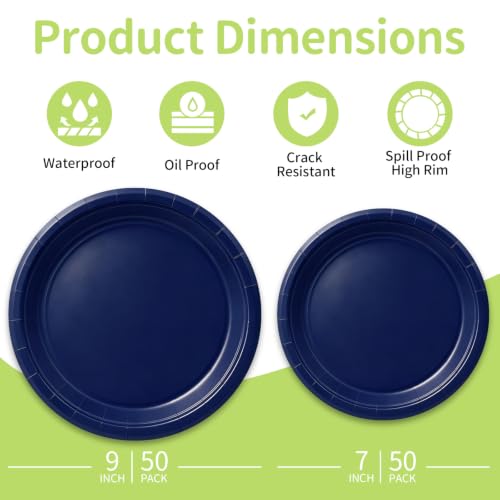 Navy Blue Paper Plates (Navy Blue / 100 Count (50-9" & 50-7"))