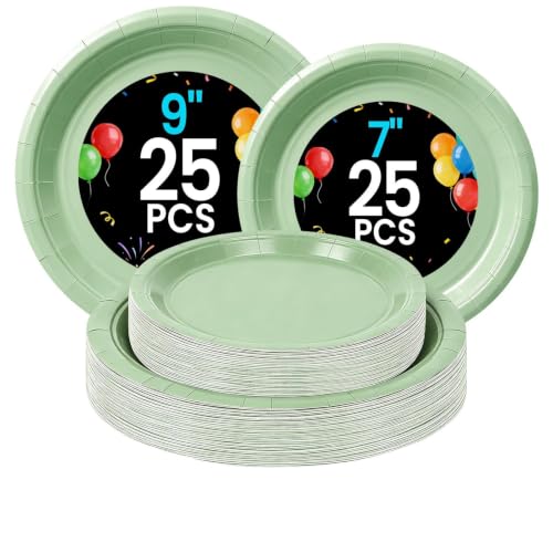 Sage Green Paper Plates (Sage Green / 50 Count (25-9" & 25-7"))