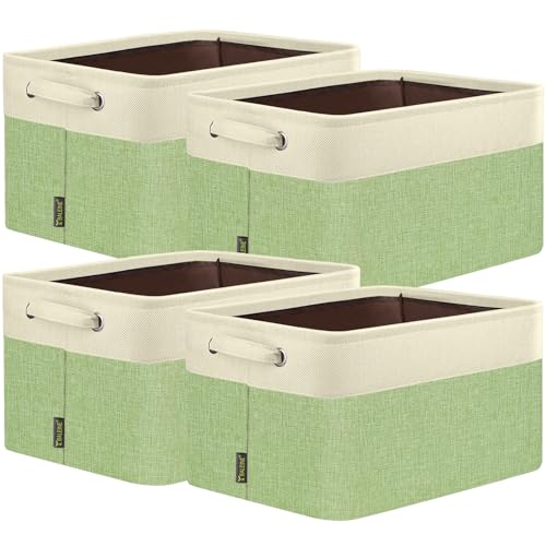 4 Pack Fabric Closet Storage Bins for Shelves (Green / 4PCS/X-Large-17x13x10.5)