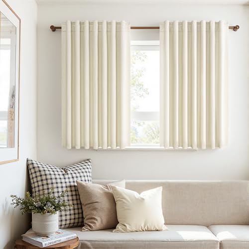 54 Inch Long Blackout Tiers Curtains for Small Window Cream Colored Custom Short Curtain Drapes for Livingroom Bedroom Thermal Insulated Linen Cafe Drapes 2 Panels (Cream / 52"W x 54"L (Pack of 2))