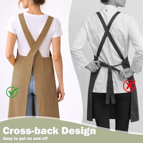 Apron for Women with Pocket Cotton Linen (Brown / Large)