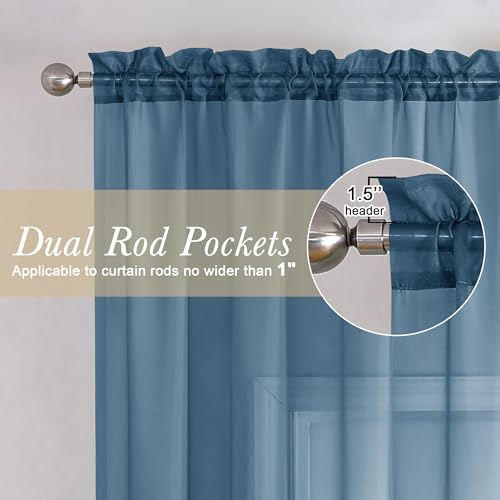 Dusty Blue Sheer Curtains 54 Inch Length 2 Panels (Dusty Blue / 40"W x 54"L (Pack of 2))