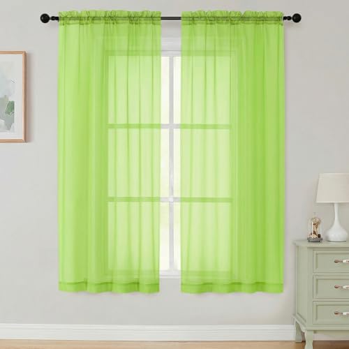 Sheer Curtains 63 Inch Length 2 Panels Set for Living Room Bedroom (Lime / 42"W x 63"L (Pack of 2))