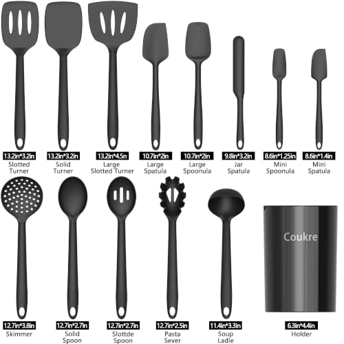 Silicone Kitchen Cooking Utensils Set (PureBlack)