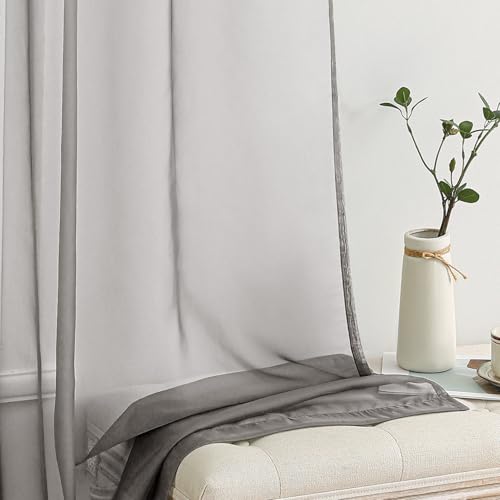 Grey Sheer Curtains for Living Room 2 Panels 54 X 84 Inches (Grey / 54"W x 84"L (Pack of 2))