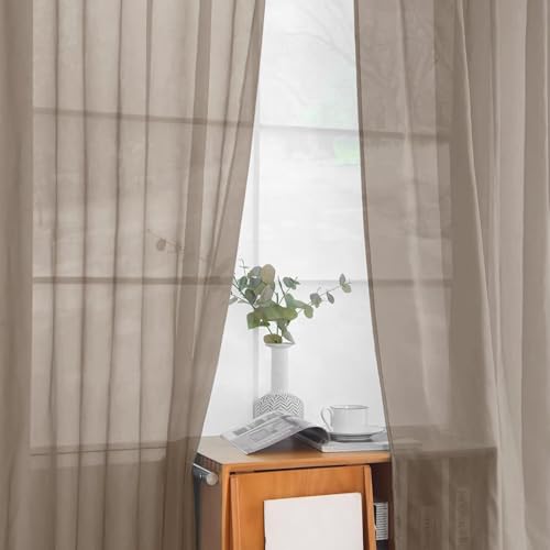 Solid Sheer Rod Pocket Curtain Voile Draperies 2 Panels White Beige Black Grey Ivory 52 Inch Width 90 Inch Long 1 Pair for Kitchen Bedroom Children Living Room Yard (Taupe / 52"W x 90"L (Pack of 2))
