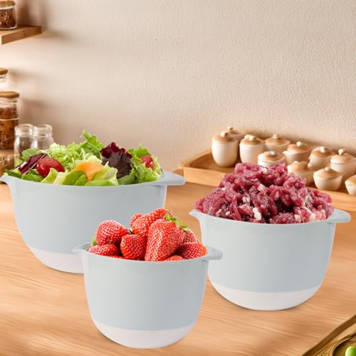 3 Small Plastic Mixing Bowls with Lids (Pale Blue)