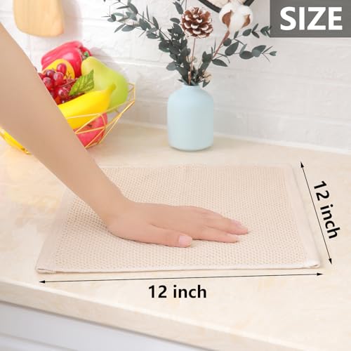 100% Cotton Waffle Weave Kitchen Dish Cloths 8 (Beige / 12 X 12 - 8 Pack)