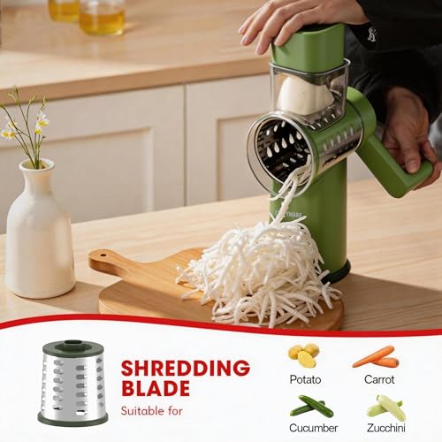 Rotary Cheese Grater Hand Crank with Foldable Handle (Green)