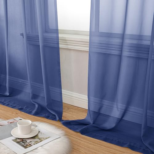 Royal Blue Sheer Curtains 84 Inches Long 2 Panels Set (40"W x 84"L (Pack of 2) / Royal Blue)
