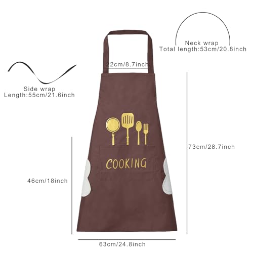 Women Kitchen Apron with Hand Wipe Pockets (Brown)