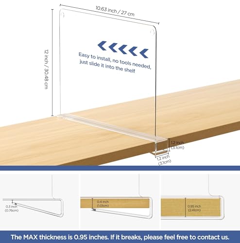 8 Pack 12 Inches [Extra Tall Version] Clear Shelf Dividers for Organization (Clear (12 Inches, Extra Tall Version) / 8 Pcs)