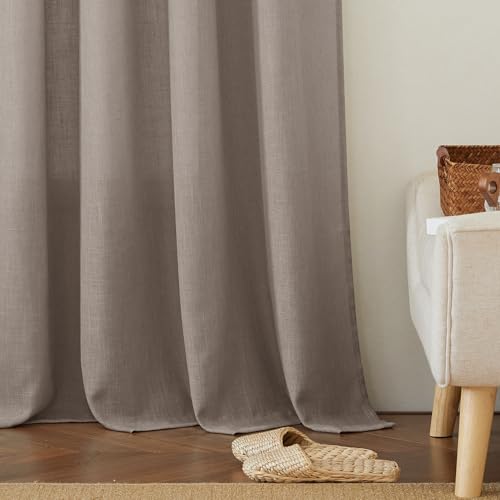 Farmhouse Boho Linen Sheer Curtains 90 inches Long for Living Room (Birch Brown / 52"W x 90"L (Pack of 2))