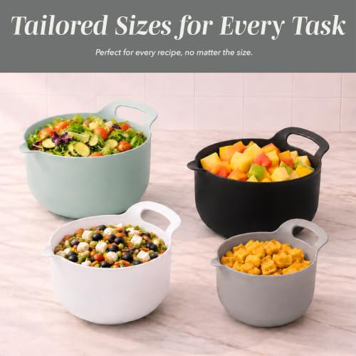 Nesting Plastic Mixing Bowl Set with Pour Spouts and Handles (Mint / 4 Piece Non-Slip)