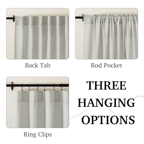 Farmhouse Boho Linen Sheer Curtains 90 inches Long for Living Room (H - Grey / 52"W x 90"L (Pack of 2))