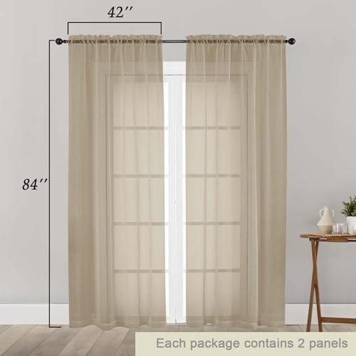 Taupe Sheer Curtains 84 Inches Long 2 Panels (Taupe / 42"W x 84"L (Pack of 2))