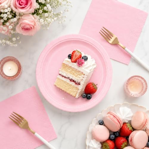 50PCS Pink Paper Plates and Napkins
