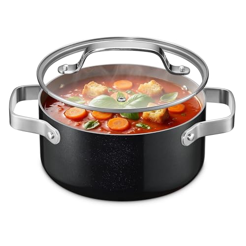 Bakken 3 Quart Ceramic Coated Stock Pot with Lid (Black / 3 Quarts)