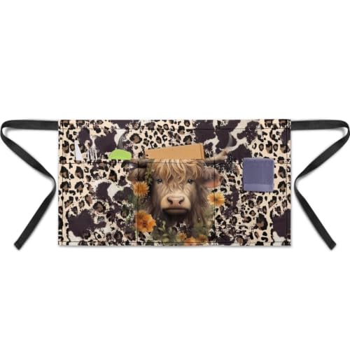 Server Apron with 3 Pockets (Yak and Leopard Print)