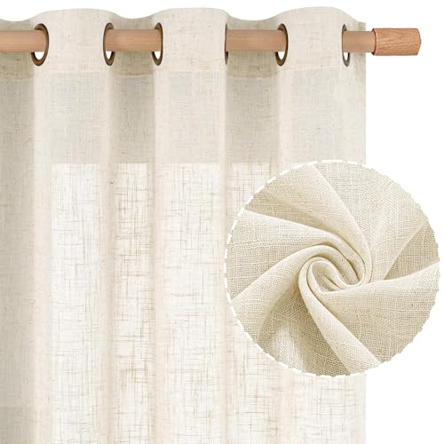 68 Inch Length Semi Sheer Linen Curtains for Bedroom 2 Panels (52"W x 68"L (Pack of 2) / Natural)