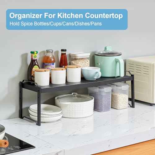 4 Pack Kitchen Cabinet Shelves Organizers (Black / 4 Pack: 12.6"-20.5"L)